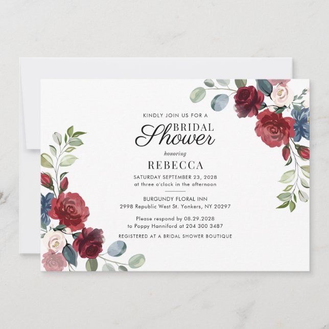 Invitación Floral acuarela Boho Bridal Shower (Anverso)