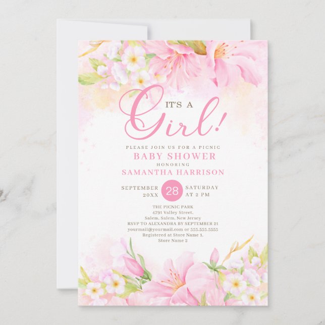 Invitación Floral acuarela Boho Picnic Baby Shower (Anverso)