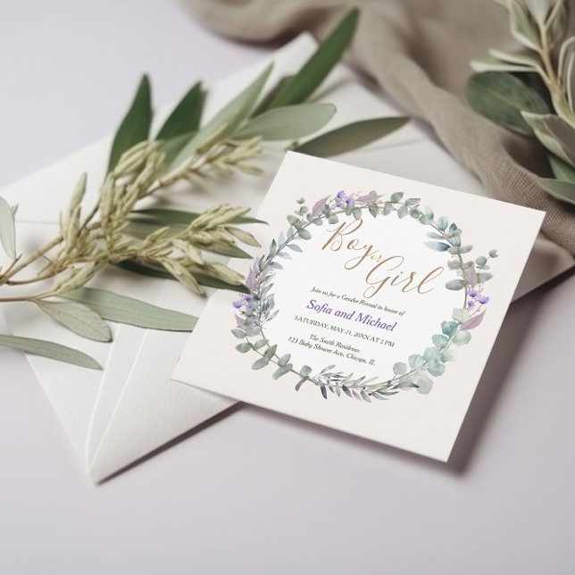 Invitación Floral acuarela Boho Rústica Revelación de género (Subido por el creador)