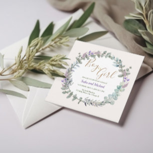 Invitación Floral acuarela Boho Rústica Revelación de género