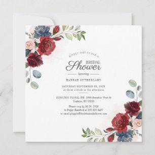 Invitación Floral acuarela Borgoña Rubor Bridal Shower