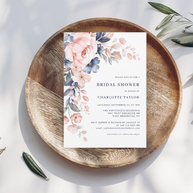 Invitación Floral acuarela Botánica Ducha Nupcial (Pink Floral Watercolor Nature Bridal Shower Invitation)