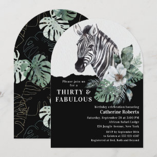 Invitación Floral acuarela Cebra salvaje Treinta y Treinta Añ
