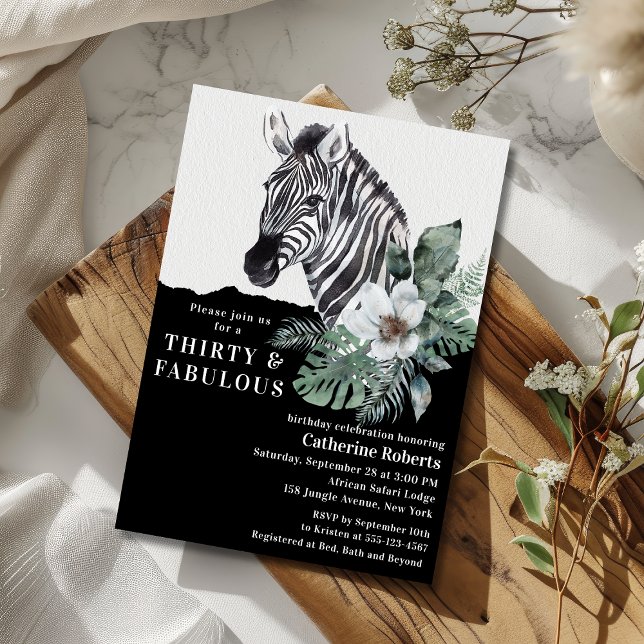 Invitación Floral acuarela Cebra salvaje Treinta y Treinta Añ (Subido por el creador)