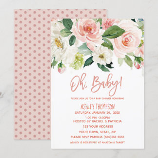 Invitación Floral acuarela Chicas rosados polvorientos Baby S