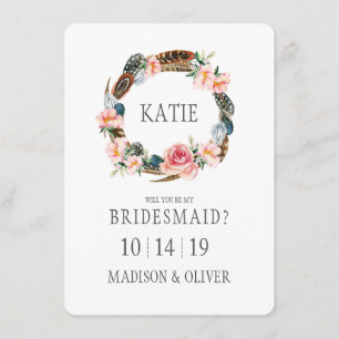 Invitación Floral acuarela con plumas   Bridesmaid