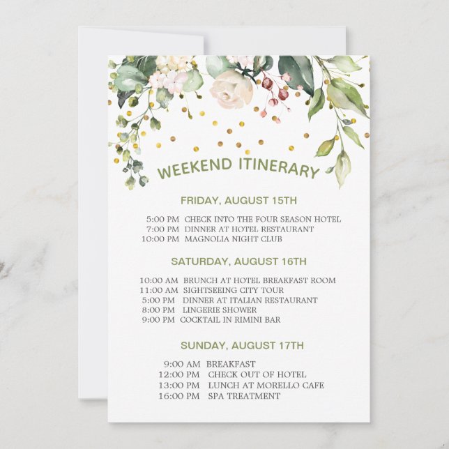 Invitación Floral acuarela, confeti Bachelorette Weekend (Anverso)