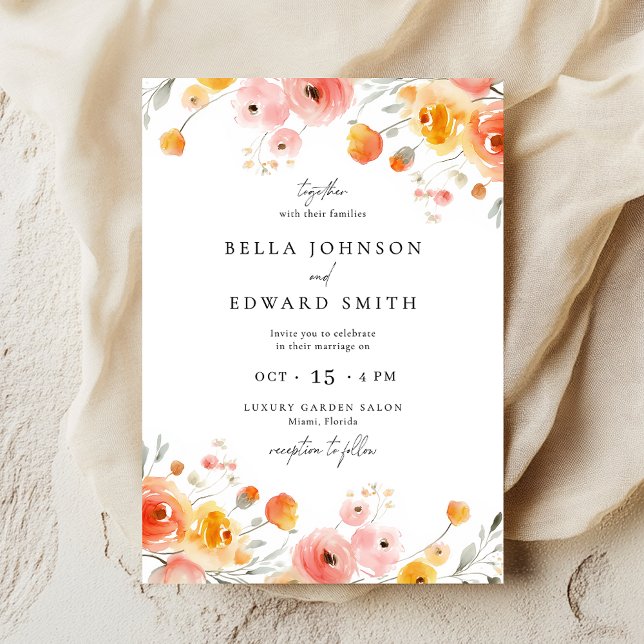 Invitación floral acuarela de la boda otoño (Subido por el creador)