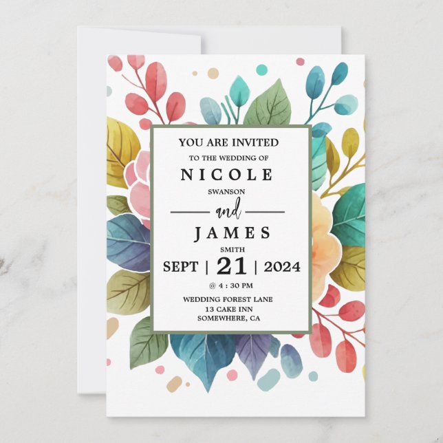 Invitación Floral acuarela de moda (Anverso)
