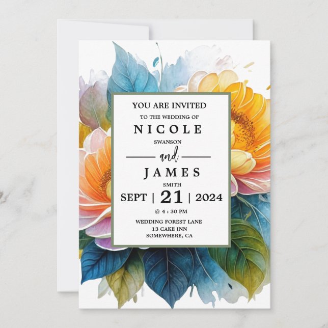 Invitación Floral acuarela de moda (Anverso)