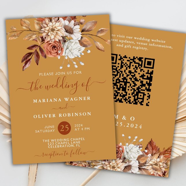 Invitación Floral acuarela de otoño sobre Boda de código QR d (Subido por el creador)