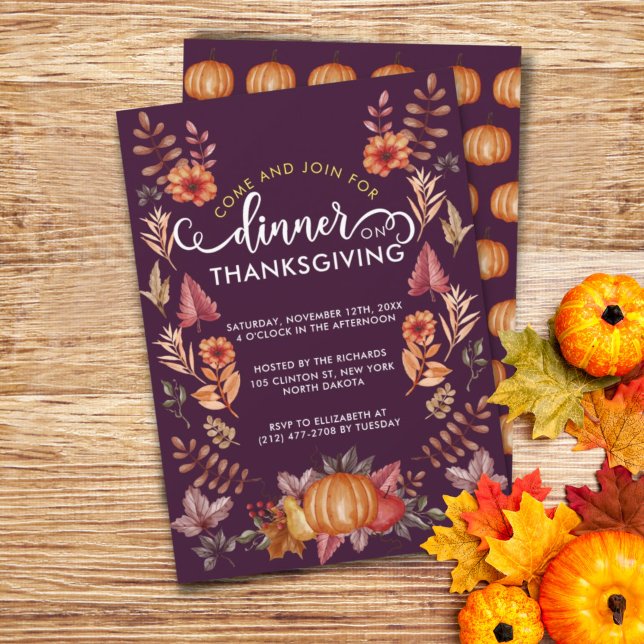 Invitación Floral acuarela Día de Acción de Gracias (Subido por el creador)