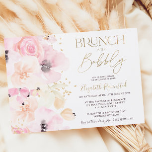 Invitación Floral acuarela dorado brunch burbujeante ducha de