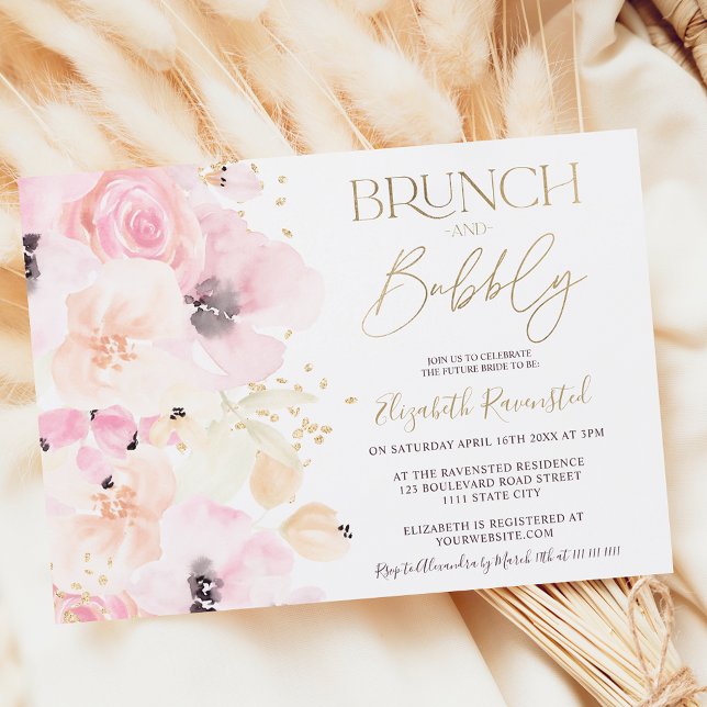 Invitación Floral acuarela dorado brunch burbujeante ducha de (Subido por el creador)