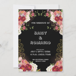 Invitación floral acuarela dorado rojo