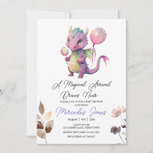 Invitación Floral acuarela Dragón rosa Baby Shower