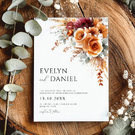 Invitación Floral acuarela elegante de la boda otoño