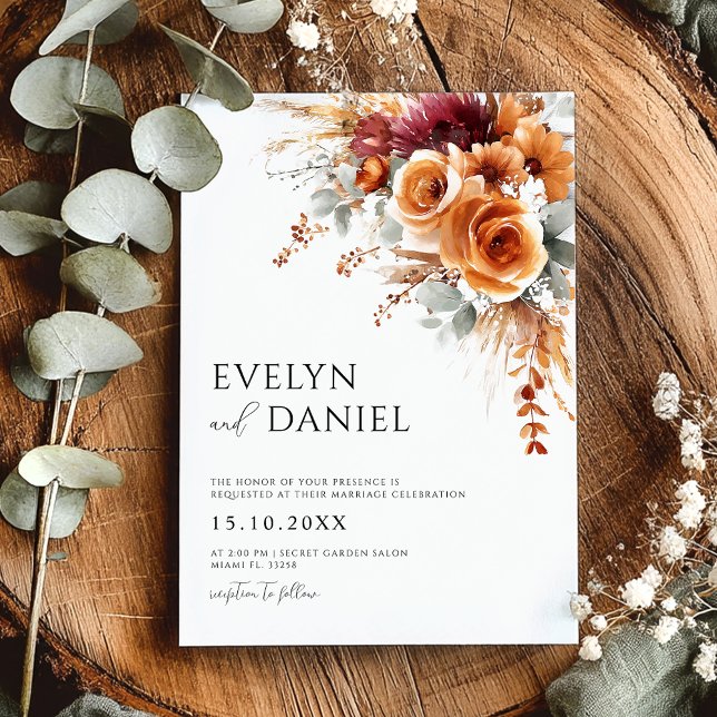 Invitación Floral acuarela elegante de la boda otoño (Subido por el creador)