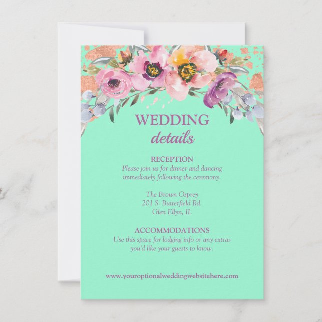 Invitación Floral acuarela en la recepción de la boda de la C (Anverso)