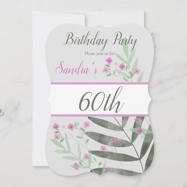 Invitación Floral acuarela fiesta de cumpleaños número 60 (Anverso)