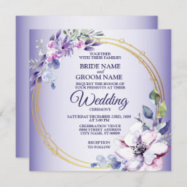 Invitación Floral acuarela Golden Geométrico Purple Boda