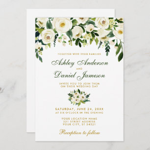 Invitación Floral acuarela Green Gold Photo Boda
