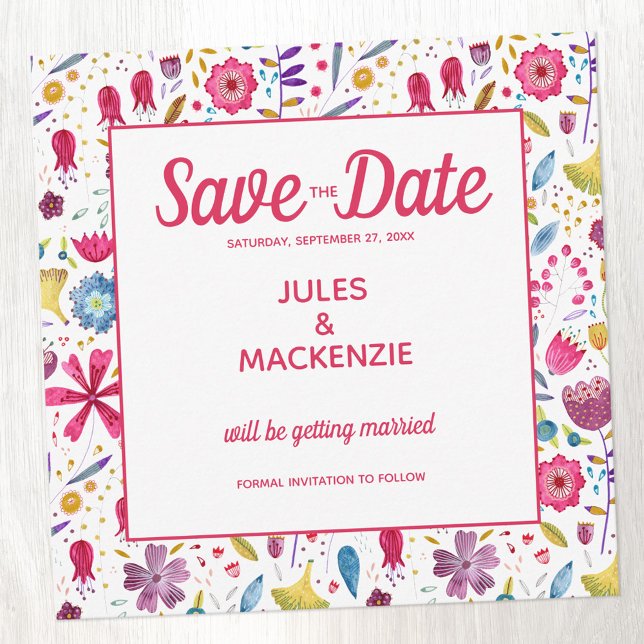 Invitación Floral acuarela Guardar la fecha (Contemporary floral wild flower watercolor Save the Date card)