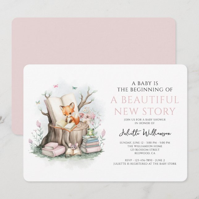 Invitación Floral acuarela Hermosa Nueva Historia Baby Shower (Anverso / Reverso)