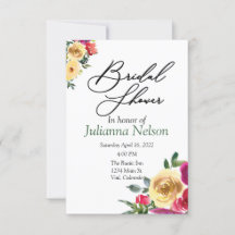 Invitación floral acuarela limón y magenta