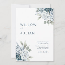 Invitación Floral acuarela moderna Boda azul turbio