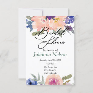 Invitación floral acuarela naranja y azul