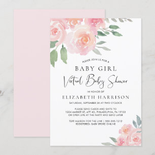 Invitación Floral acuarela Niña Rosa Bebé Virtual Ducha