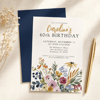 Invitación Floral Acuarela Otoñal Cumpleaños 60 Elegante