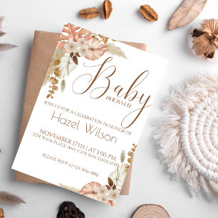 Invitación Floral acuarela Pampas Grasa Caída Baby Shower