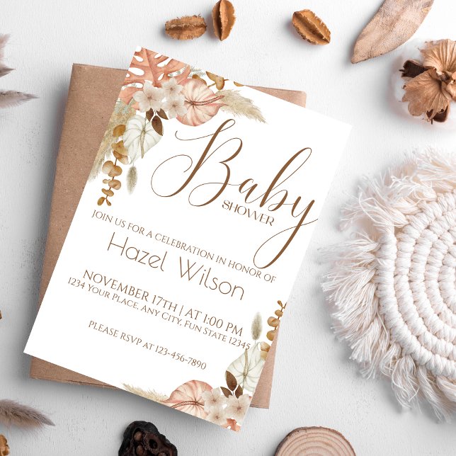 Invitación Floral acuarela Pampas Grasa Caída Baby Shower (Subido por el creador)