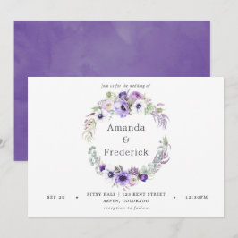 Invitación floral acuarela para boda Violeta polvo