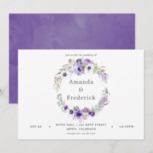 Invitación floral acuarela para boda Violeta polvo