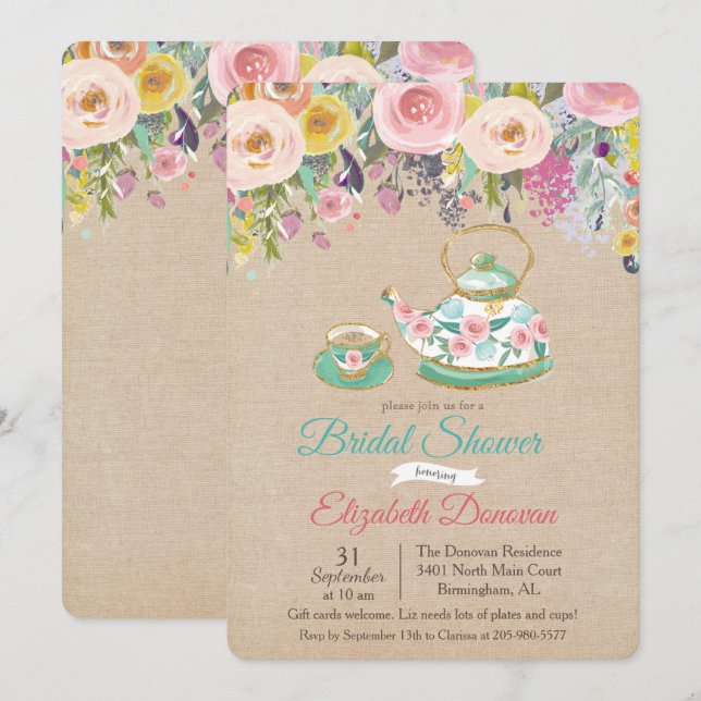 Invitación floral acuarela para despedida de solte (Anverso / Reverso)