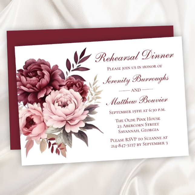 Invitación Floral acuarela Peony Boda ensayo Cena (Subido por el creador)