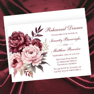 Invitación Floral acuarela Peony Boda ensayo Cena