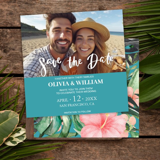 Invitación Floral acuarela Playa tropical Guardar fecha (Subido por el creador)