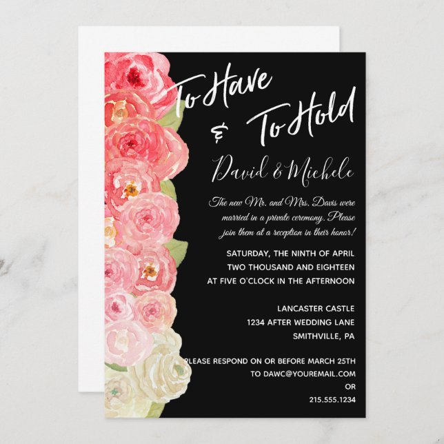 Invitación floral acuarela post/boda (Anverso / Reverso)