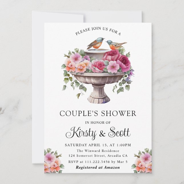 Invitación Floral acuarela Primavera Baño Bañera Ducha de Par (Anverso)