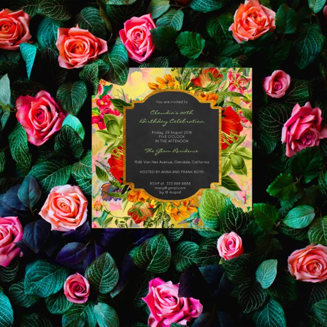 Invitación Floral acuarela Primavera Barroco Cumpleaños Oro (Subido por el creador)