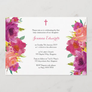 Invitación Floral acuarela Primera Comunión Personalizada