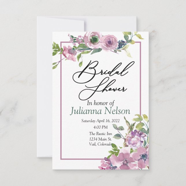 Invitación floral acuarela púrpura (Anverso)