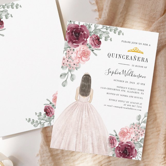 Invitación Floral acuarela Quinceanera 15 años (Floral Watercolor Quinceanera 15th Birthday Invitation)