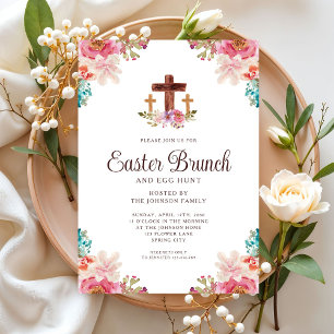 Invitación Floral acuarela Religiosa Cruce Brunch de Pascua