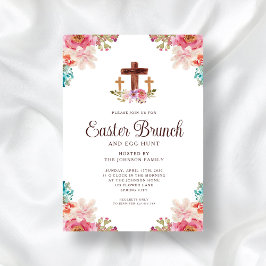 Invitación Floral acuarela Religiosa Cruce Brunch de Pascua