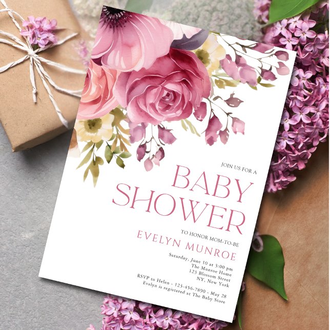 Invitación Floral acuarela rosa Baby Shower (Subido por el creador)